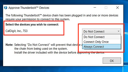 Step 3.3 visually highlighting the "Select the devices you wish to connect" and the drop down menu with the "always connect" selected. 