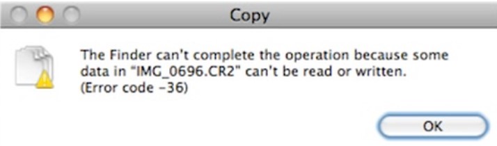 Samba protocol file access error message from MacOS Error code -36