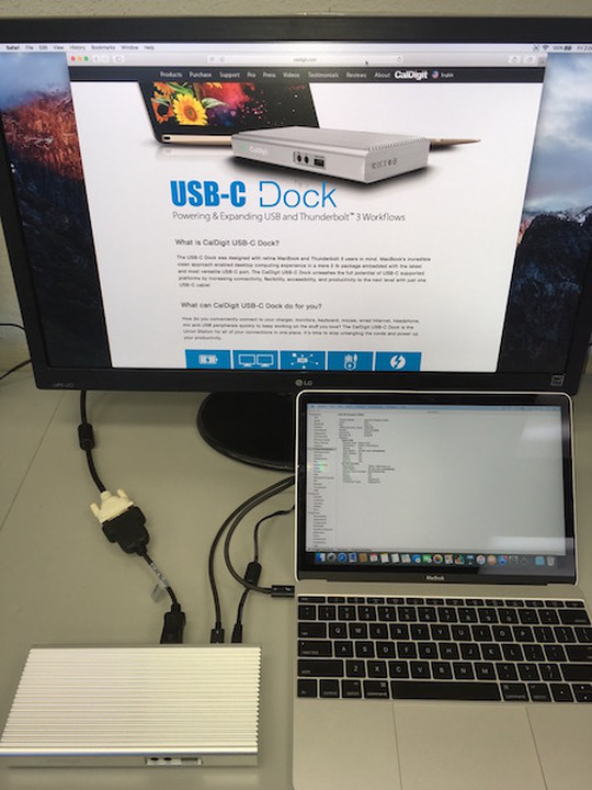 A USB-C Dock powering a monitor over an Active DisplayPort to DVI adapter.