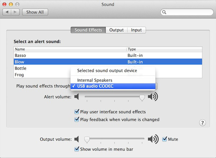 A picture of the selected sound effect output device as described in step 1.