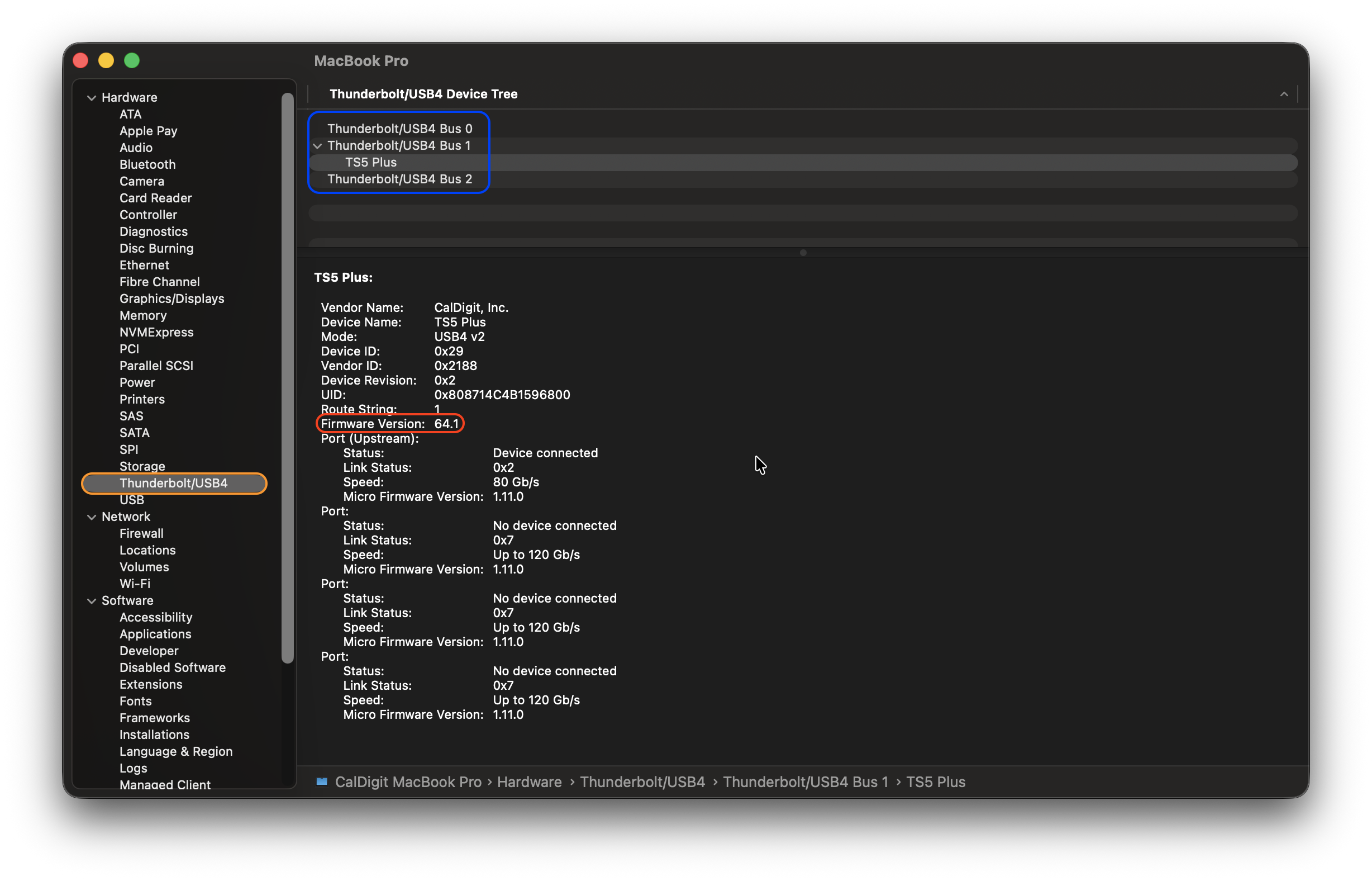 Screenshot of the System Information application showing the firmware version of the TS5 Plus.