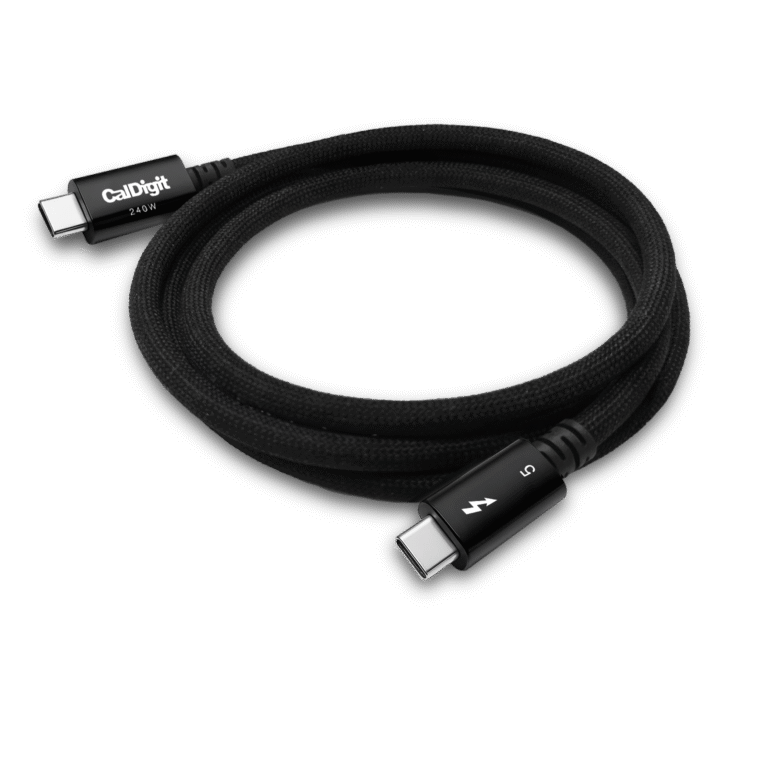 A coiled CalDigit Thunderbolt 5 Pro Cable.