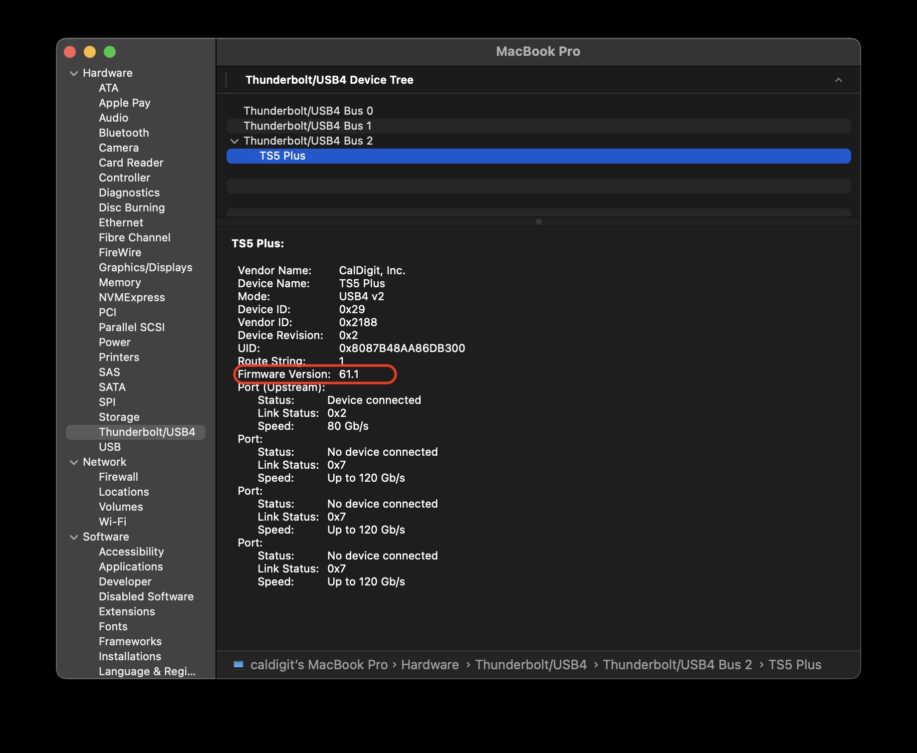 Check Thunderbolt Firmware Version.